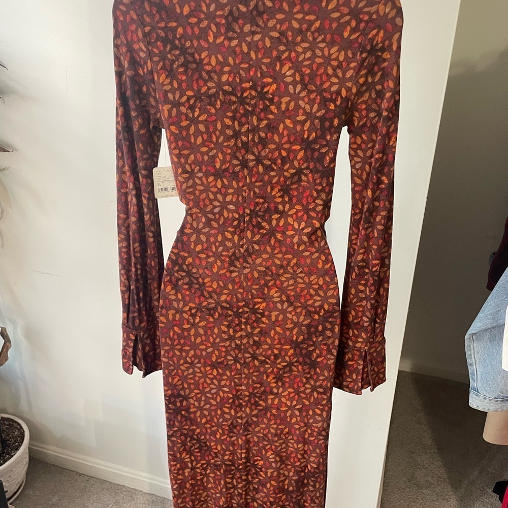 NWT Free People|| Shayla Wrap Midi Dress in Brown Size XS, Perfect fall dress! - Picture 8 of 11
